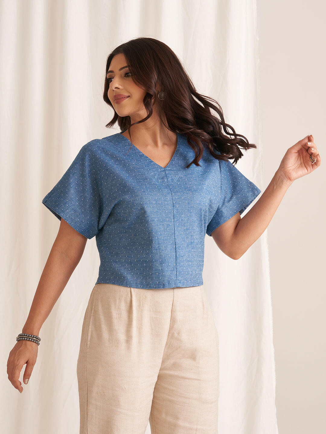 Linen Blend V-Neck Top